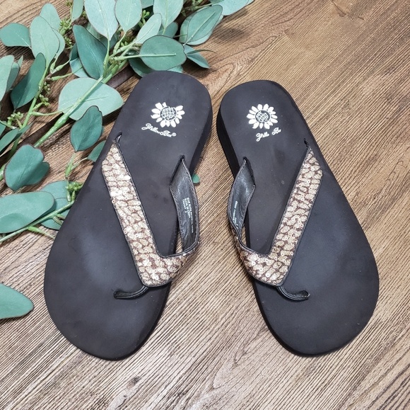 yellow box glitter flip flops